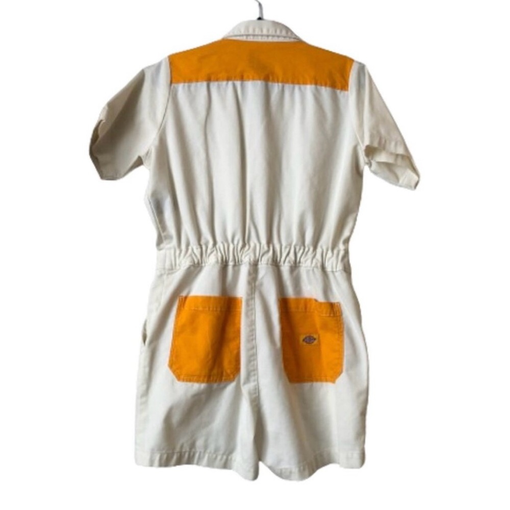 Dickies Cream Short Sleeve Romper with Orange Pockets
